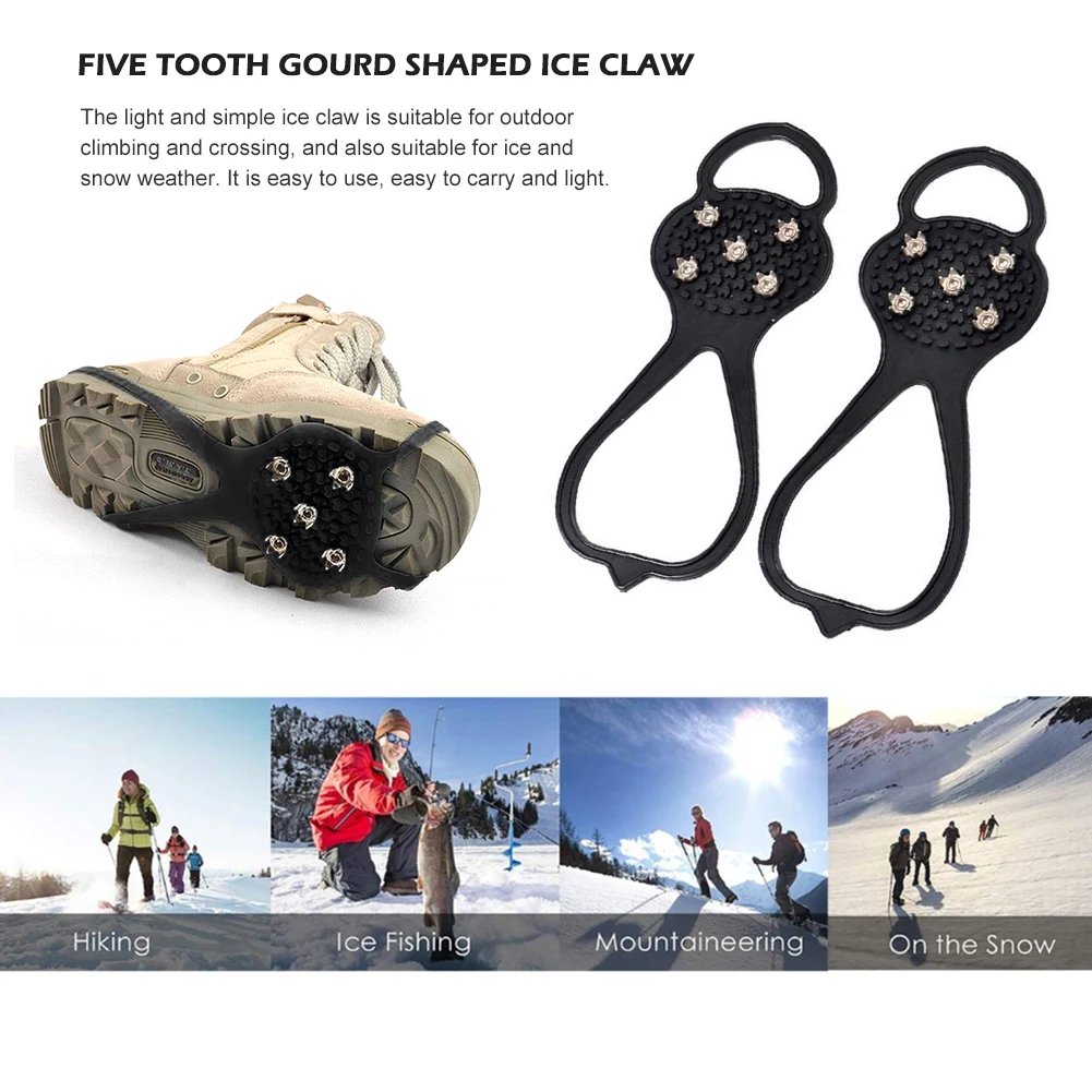 

5 Spikes Ice Cleats Grips Crampons Children Anti-Slip Snow Walking Hiking for Family Outdoor Camping Accessories