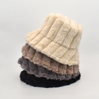 bucket hat fashion solid color winter thick warm faux fur soft plush women fisherman hat fleece outdoor cute wool panama cap