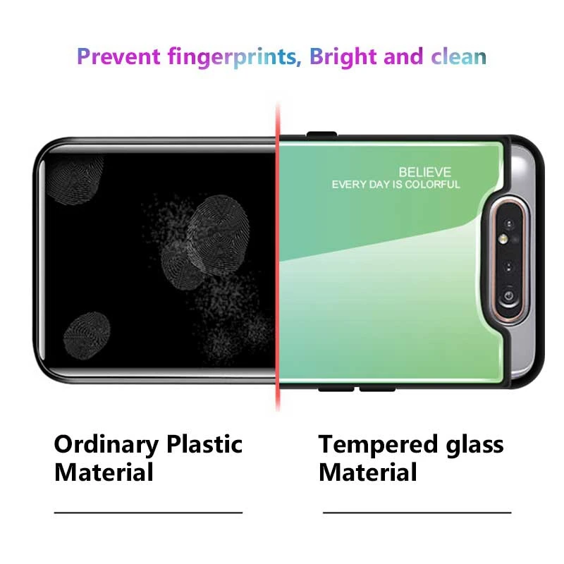 Чехол из ТПУ и закаленного стекла градиентного цвета для Samsung Galaxy A80 Модный чехол