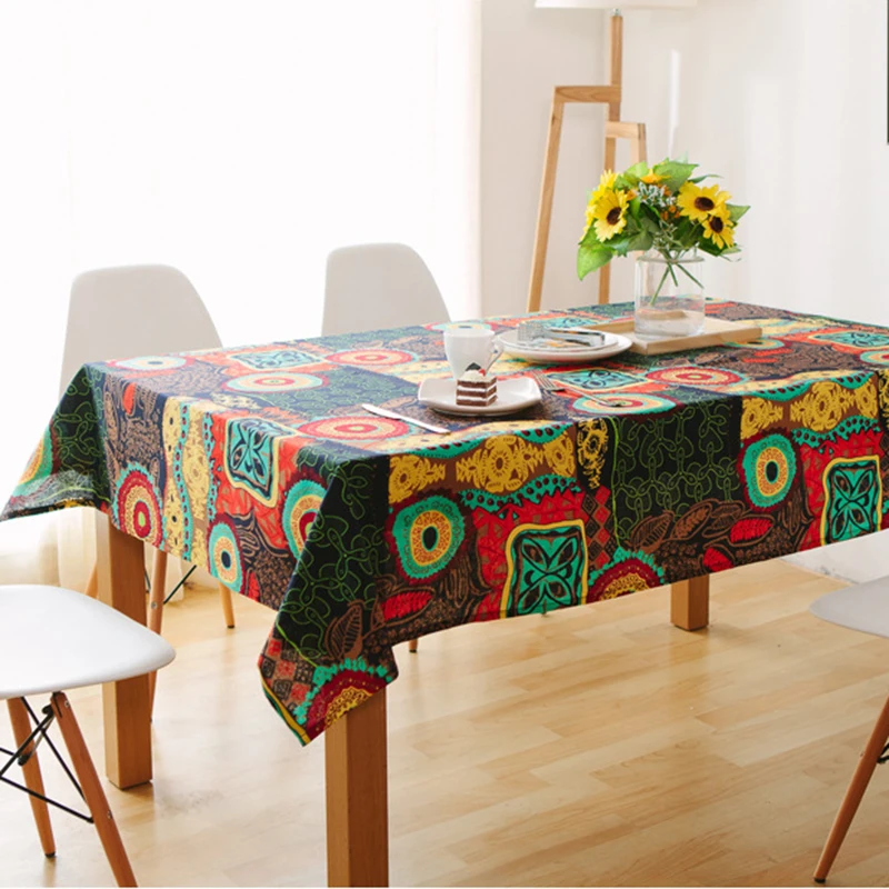

Ethnic Style Cotton Linen Tablecloth For Table Cover Table Living Room Dining Coffee Desk Cloth Party Decoration