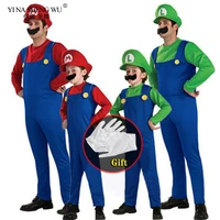 with gloves halloween costume funny super brother costume kids adult christmas cosplay jumpsuit parent child clothes red green