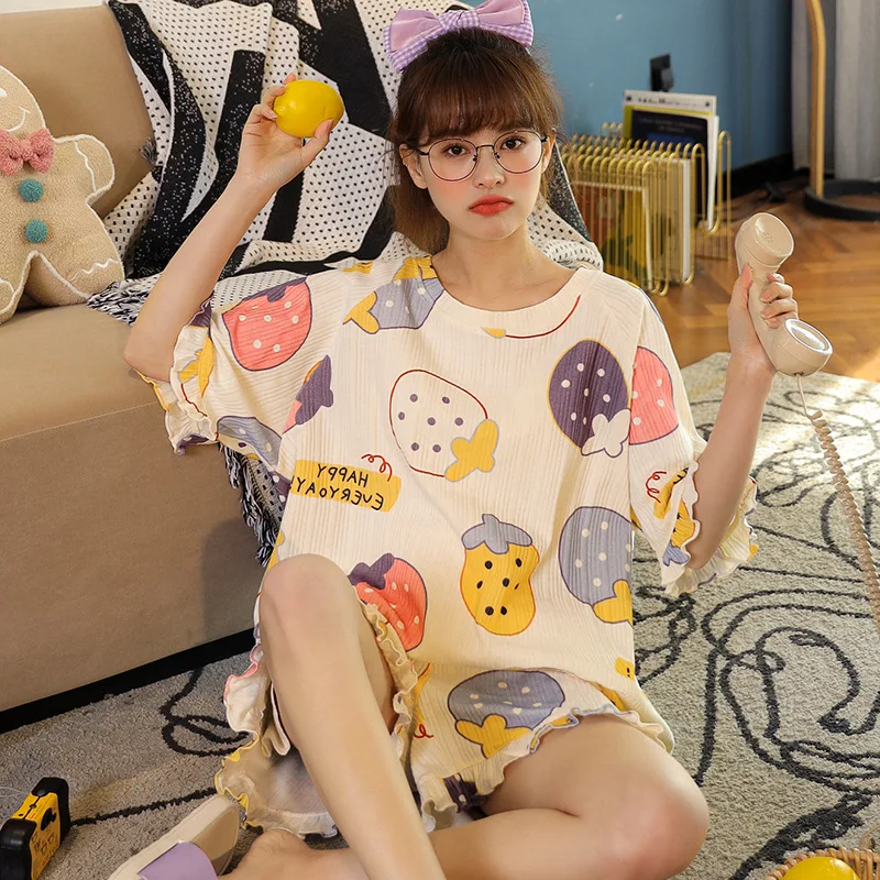 

vero feminino pijama de algodo coreano lloose curto sleeved pijamas casual amarelo homewear 2021 cartoon little bear