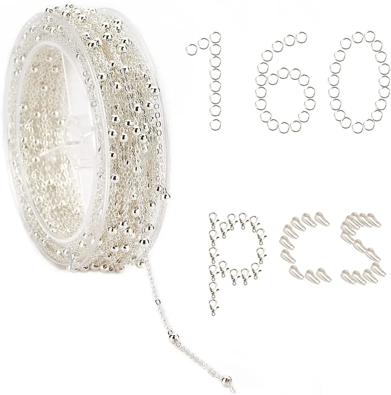 

39 Feet Silver Color Satellite Chains Necklace Jewelry Making Chains with Brass Jump Rings Lobster Clasps Pinch Bails