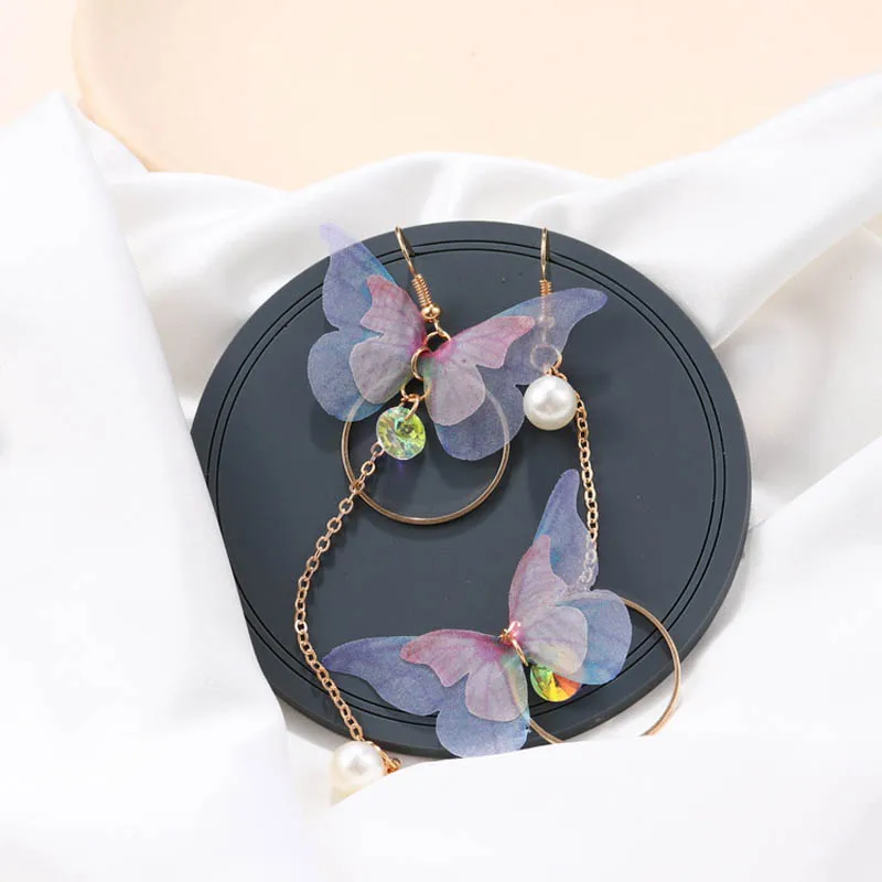 Корейские Ретро Асимметричные Серьги-бабочки Длинные круглые серьги с крыльями