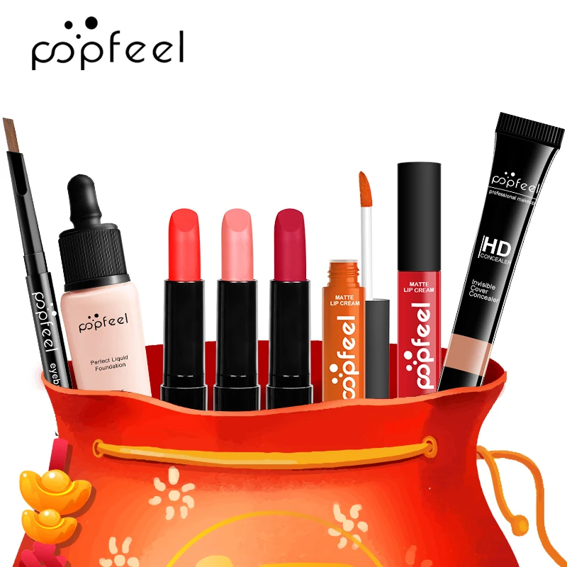 POPFEEL 8 шт. набор для макияжа все в одном помада блеск губ бриллиантовый карандаш