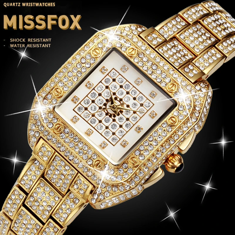 Часы MISSFOX мужские из 18 каратного золота водостойкие 40 мм с квадратным циферблатом