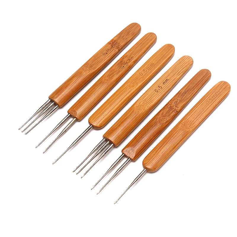 

Профессиональный крючок для дредов, крючок с ручкой из натурального бамбука, 0,5 мм, 0,75 мм, 1 крючок, 2 крючка, 3 крючка, игла для дреды, игла для з...