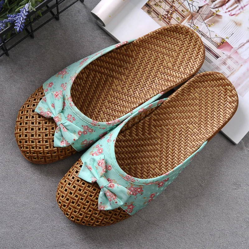 

Women Flax Slippers 2020 Casual Slides Floral Bow Linen Casual Indoor Shoes Woman Summer Sandals Zapatillas De Mujer