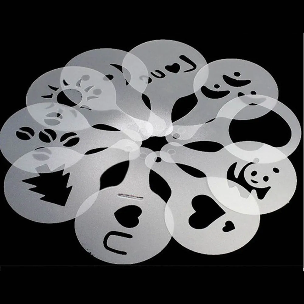 

16pcs Coffee Stencil Filter Coffee Maker Cappuccino Coffee Barista Mold Templates Strew Flowers Pad Spray Art Coffee Tools
