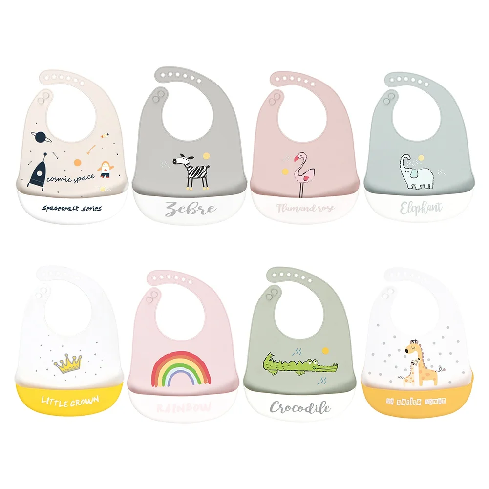 

Adjustable Baby Bib Animal Picture Waterproof Saliva Dripping Bibs Soft Edible Silicone Saliva Towel Bib Feeding WithRice Pocket