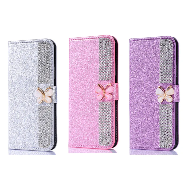 

Phone Case For Huawei Y6P Y7P 2020 P Smart 2021 Y5 Y6 Y7 Y9 2019 Enjoy 9 Plus 9E Nova 4E 3E Glitter Bling Leather Flip Case