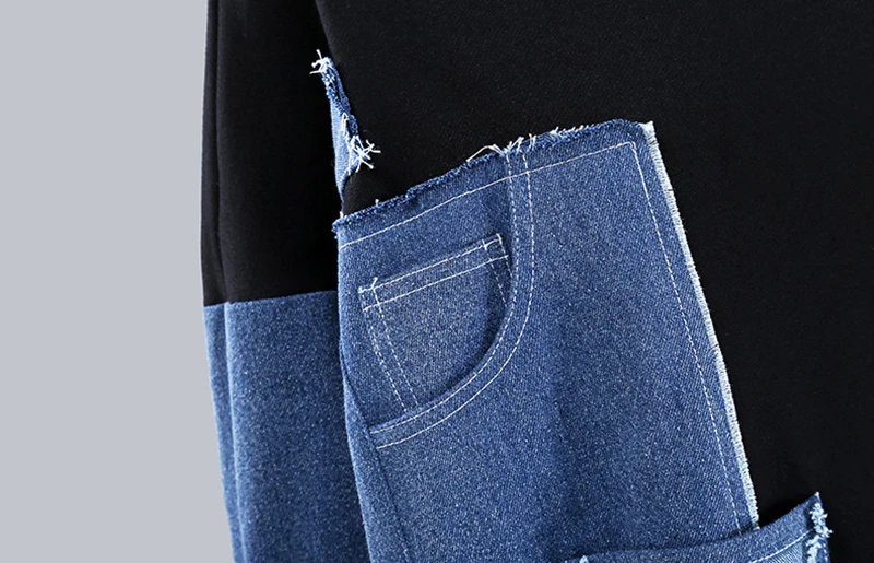 

[EAM] Loose Fit Asymmetric Denim Sweatshirt New Round Neck Long Sleeve Women Big Size Fashion Tide Spring Autumn 2021 1DD4150