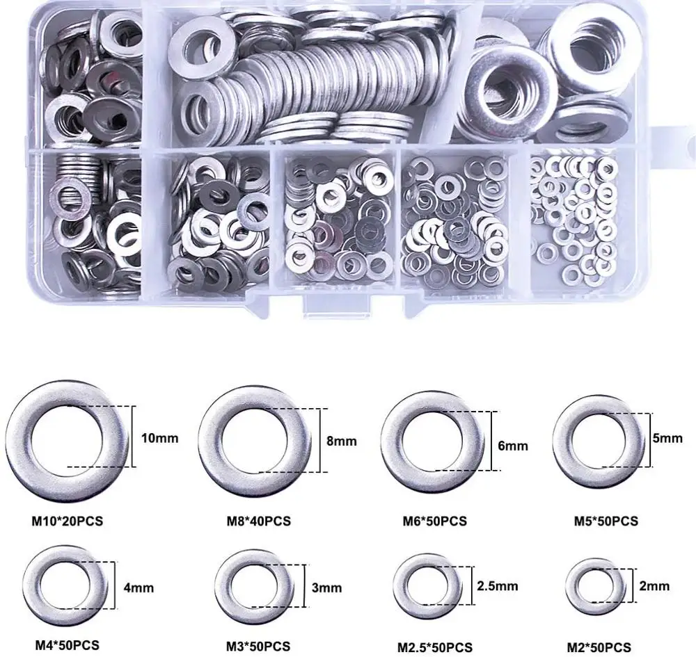 360/180pcs Stainless Steel Sealing Solid Gasket Washer M2 M2.5 M3 M4 M5 M6 M8 M10 Sump Plug Oil For General Repair Seal Ring Set