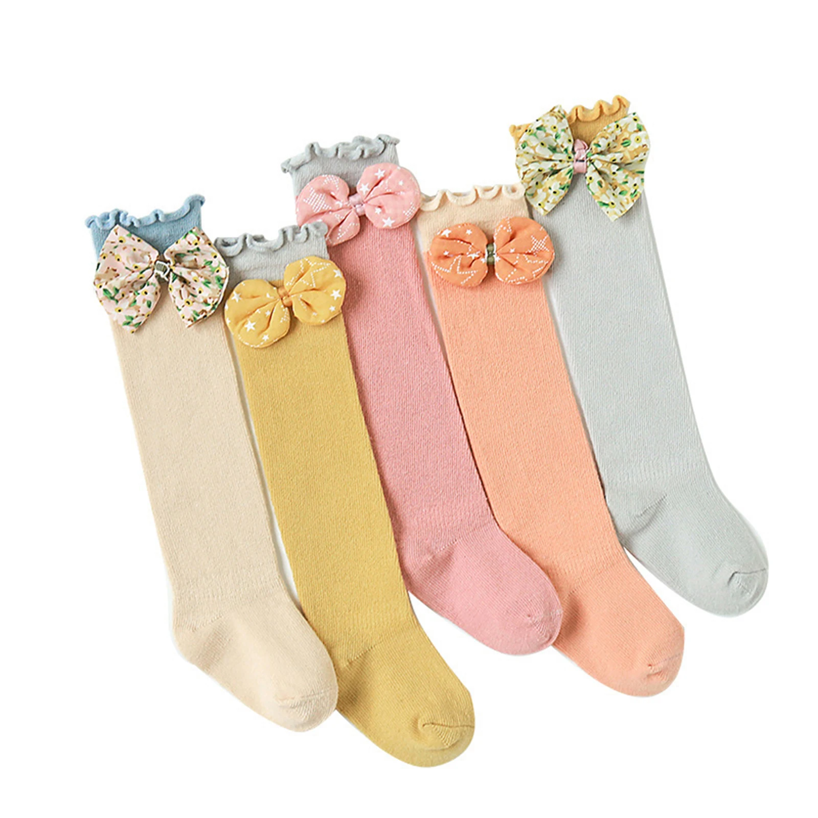 

Emmababy Little Girls Stockings Breathable Knee Socks Spring Autumn Winter Toddlers Sweet Style Bow Decoration Stringy Selvedge