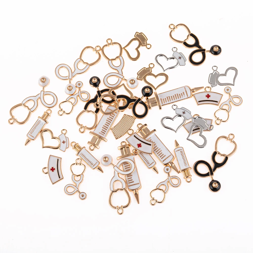 

YEYULIN 10pcs/lot Nurse Series Stethoscope Syringe Charms Pendant Jewelry Accessories For DIY Jewelry Making Craft