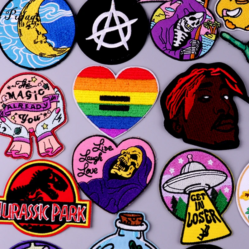 

Jurassic Park Skull Embroidery Applique Ironing Sewing Supplies Decor Badges Patches UFO Portrait Patter For Clothing Stickers