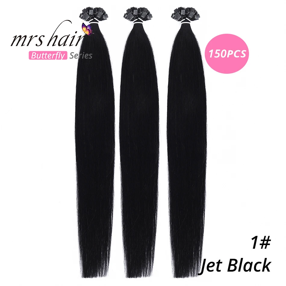 MRSHAIR предварительно скрепленные плоские волосы для наращивания 1" 18" Искусственные волосы одинаковой направленности прямые капсулы жидкий кератин волосы - Цвет: KFT01-150