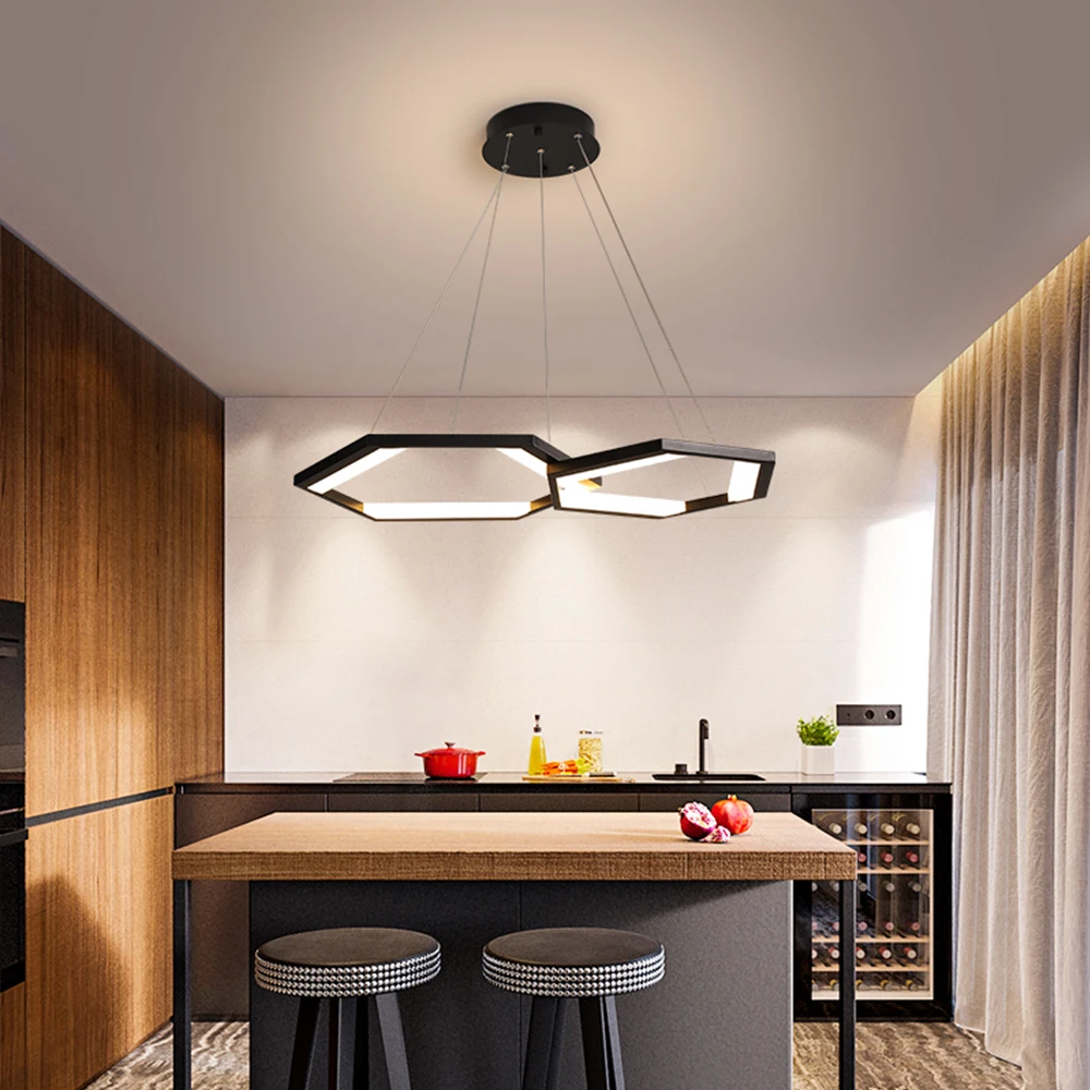 Contemporáneo, minimalista negro/blanco/oro hexagonal luz LED de araña con Control remoto para el dormitorio comedor decoración de la habitación