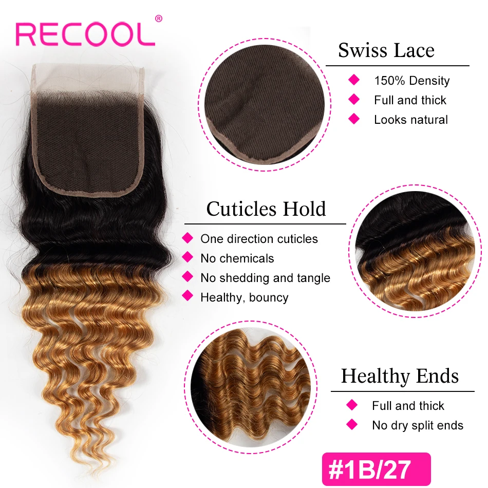 Recool свободная глубокая волнистая закрытие красный бордовый медовый блонд 1B 27 30