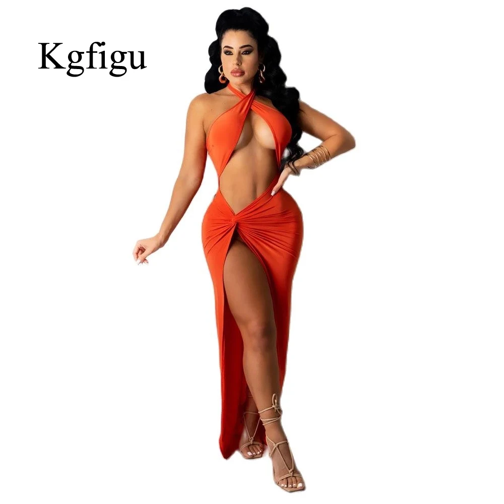 

KGFIGU 2021 новые стильные платья с разрезом наряды с открытой спиной из хлопка элегантная тонкая мягкая ткань пляжная одежда женское облегающе...