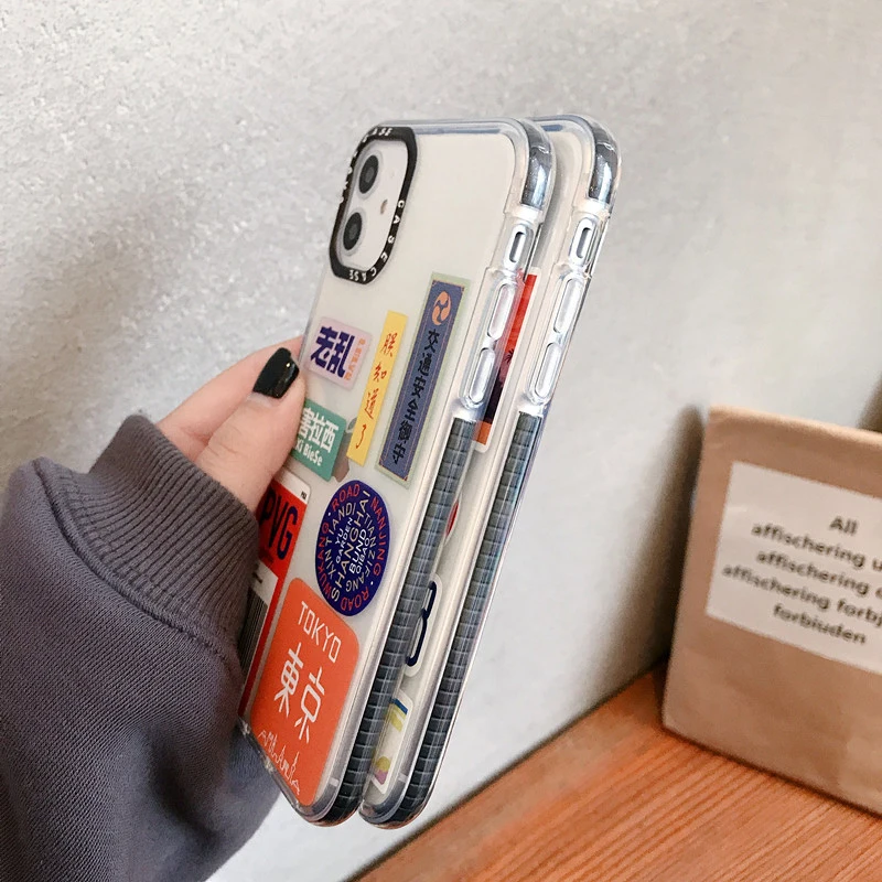 

Japan Personality Label Couple Phone Cover Case For Iphone X 11 12 Mini Pro Xs Max Xr 10 8 7 Plus se 2 Luxury Soft Coque Fundas