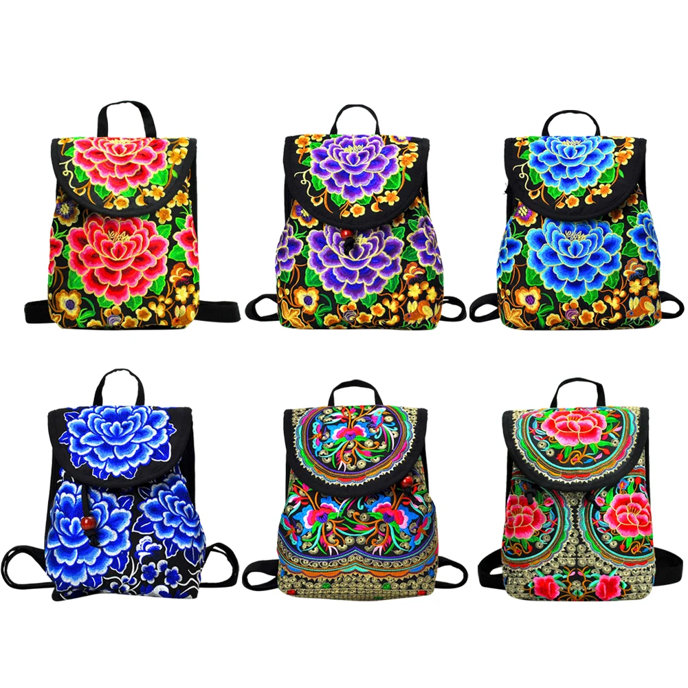 

Женский рюкзак в этническом стиле, холщовые рюкзаки с цветочной вышивкой, женская сумка, винтажные вместительные сумки, дорожные сумки