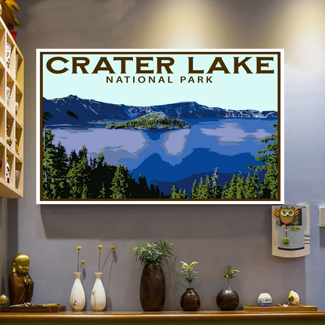 

Crater Lake National Park Travel Poster, Vintage Serigraph Style Poster, Wall Art, Travel, Vacation, Souvenir, Frame Not Include