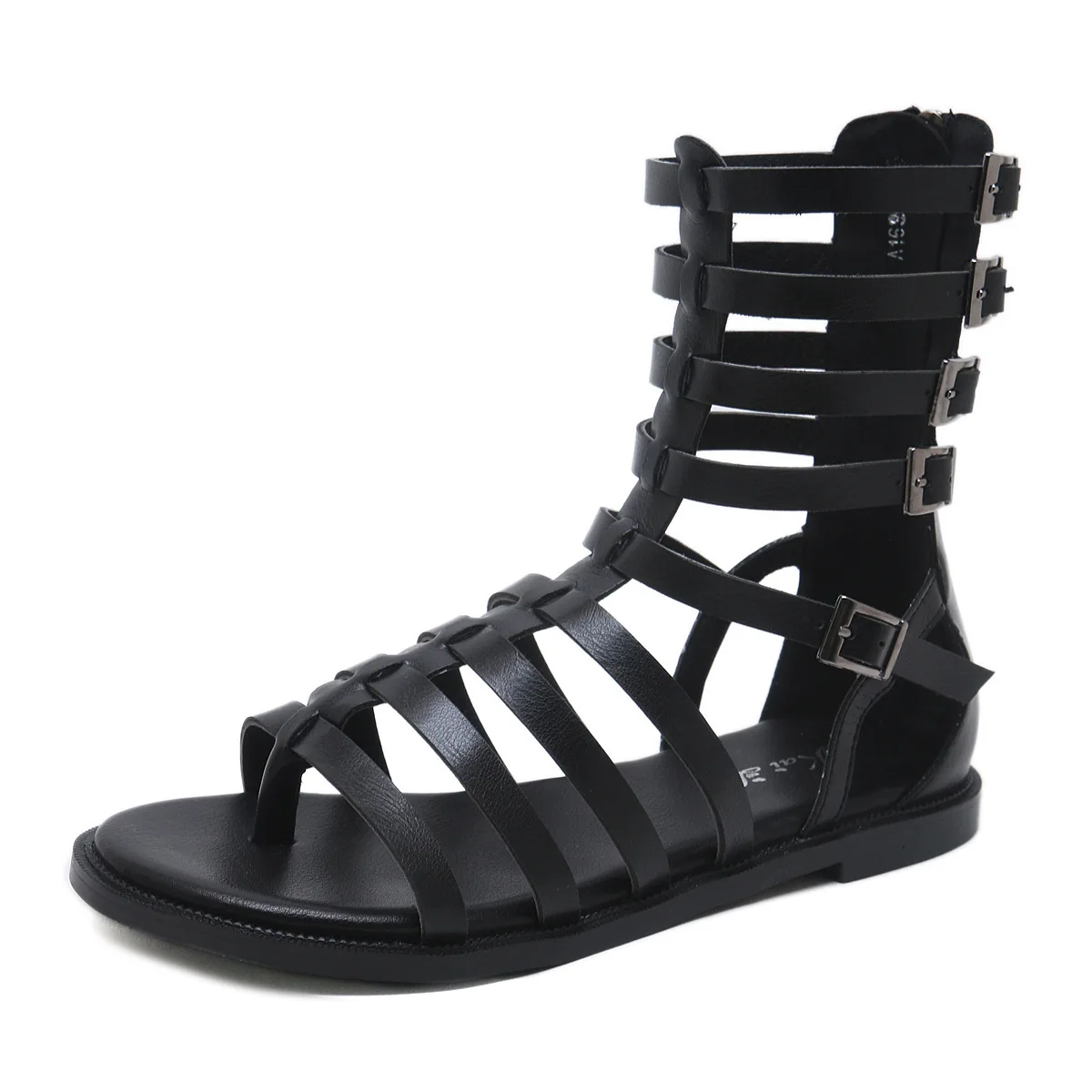 

Spring and summer 2019 new open toe fashion versatile back zipper high top shoes cool boots flat bottom Roman women's sandals