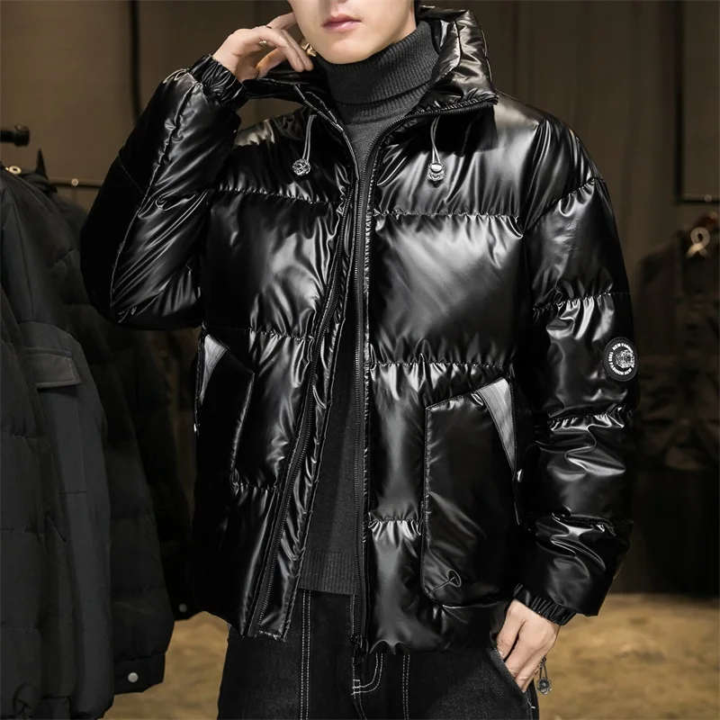 Winter Solid Color Parkas Mens Shiny Thicken Hooded Cotton-Padded Jacket 2022 Autumn New Casual Big Size 8XL Tops Warm Down Coat