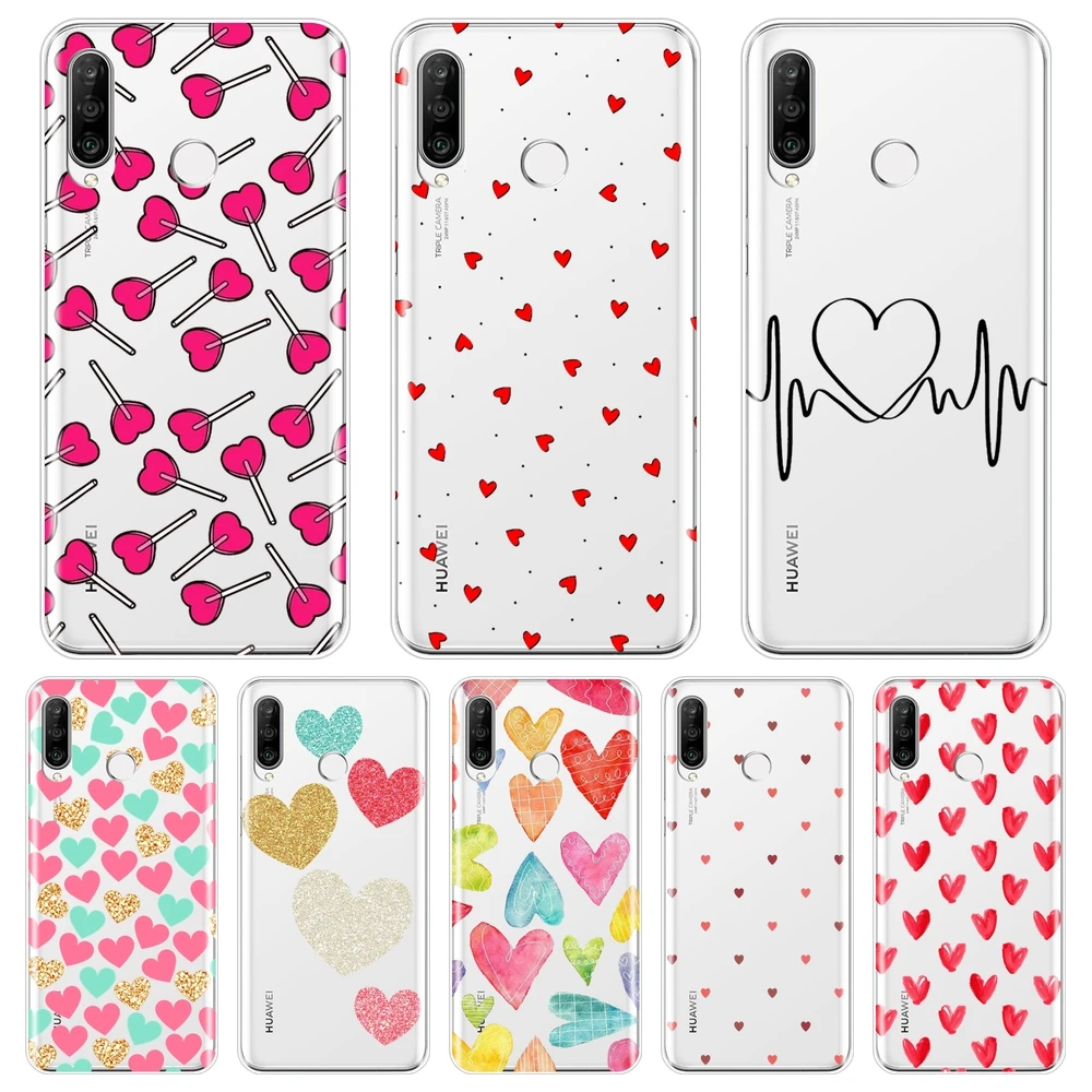 Чехол для телефона Huawei P20 Lite P Smart Plus 2019 Мягкий силиконовый чехол с сердечками Kawaii d
