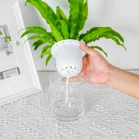2pcs clear self watering pot planter for indoor outdoor plant flowers herbs lazy separated flowerpot automatically absorbs water