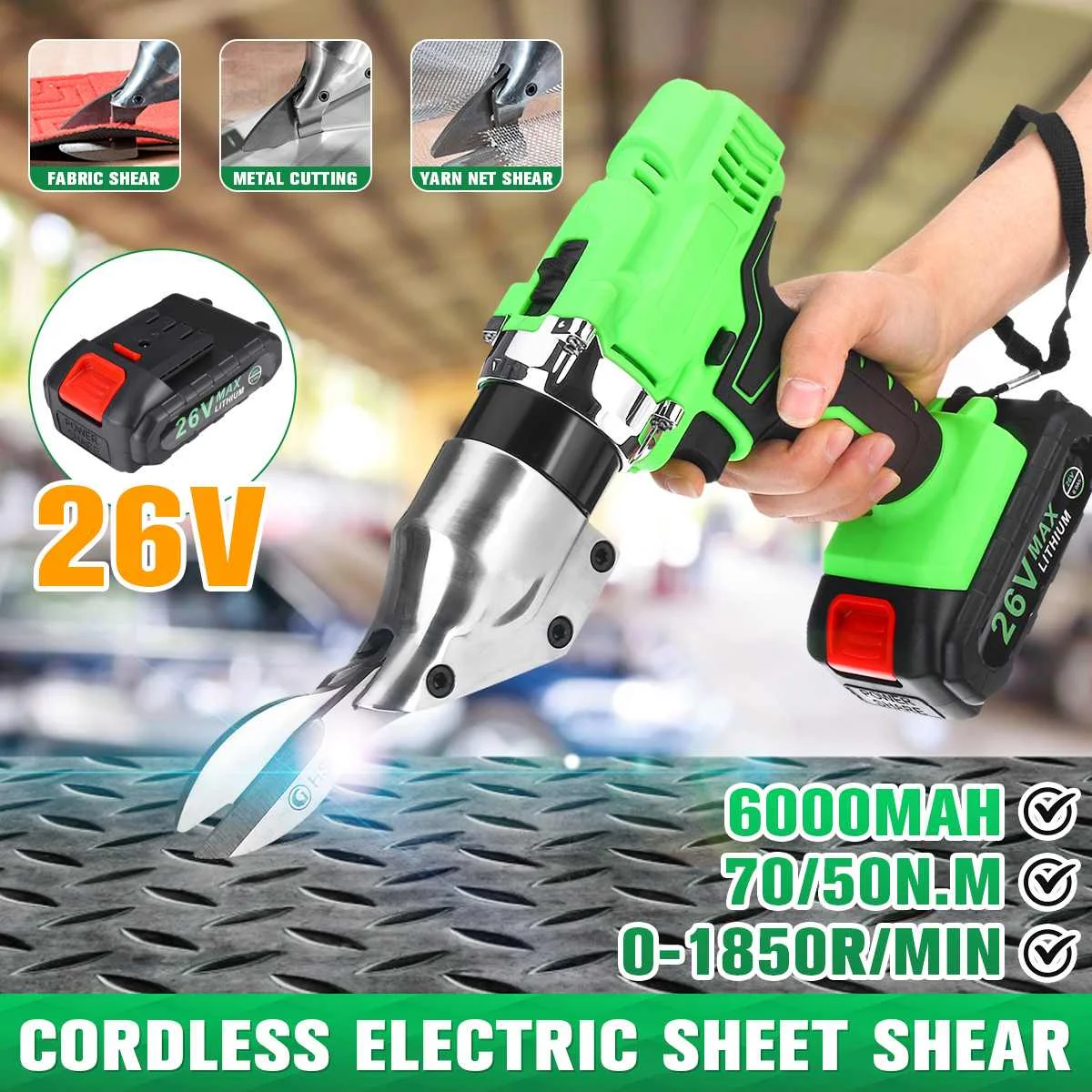 

26V 990W Portable Cordless Rechargeable Electric Scissor Metal Sheet Shear Cutter Scissors Power Tool 26V With 6000mAh Battery