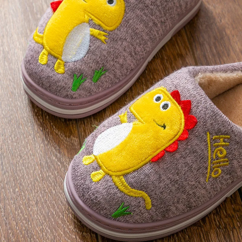 Детские тапочки милые хлопковые домашние с динозавром для мальчиков и девочек 2 10