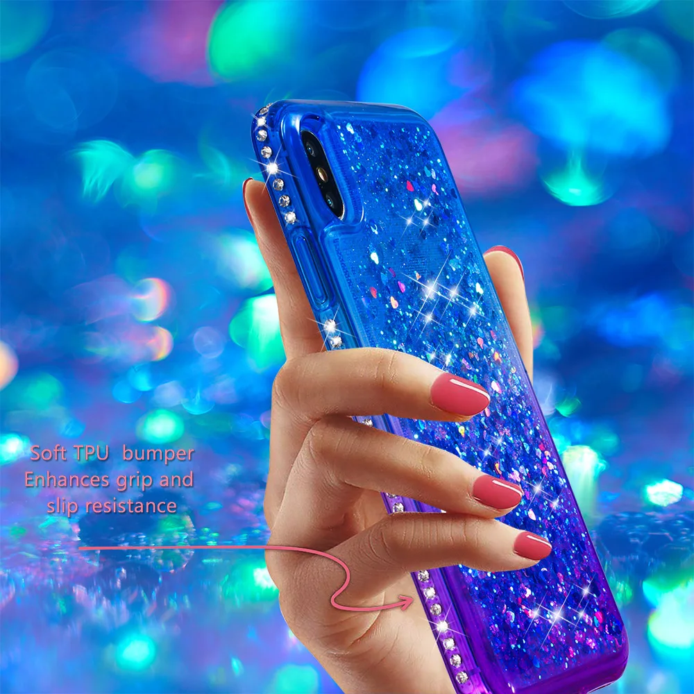 For iPhone 6 6S 7 8 Plus X XR XS Max Gradient Quicksand Series Glitter Protective Case With Ring Holder TPU Bumper Cushion Cover |