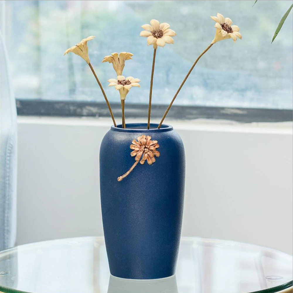 Современная Минималистичная синяя керамическая ваза ins в скандинавском стиле