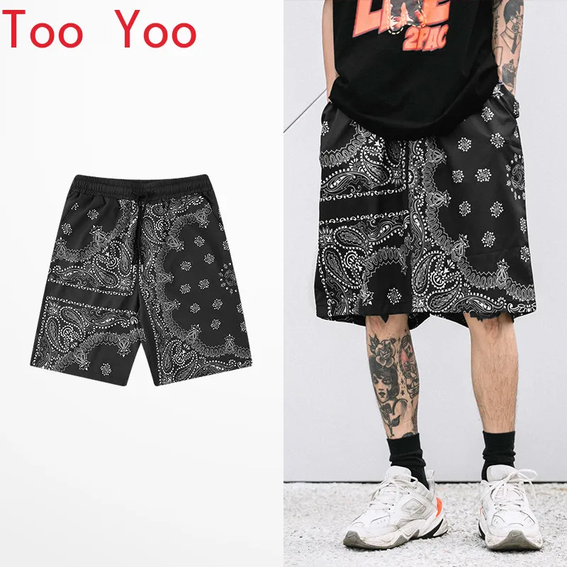 

Retro Japanese Style Shorts Men Casual Wear Hip Hop Cashew nut Print Short Pants Tide Brand Skateboard Street Men's Shorts