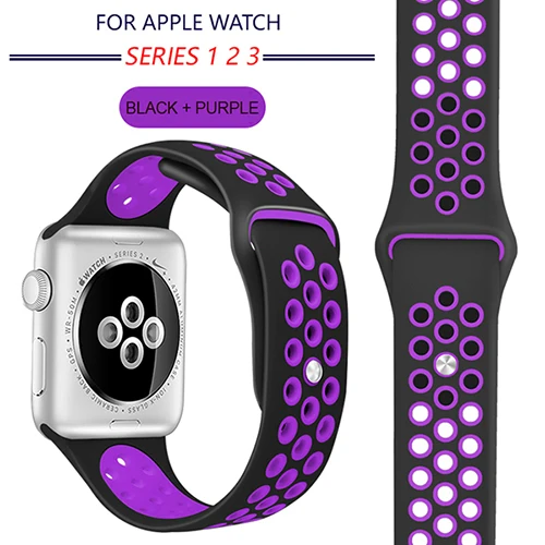 Дышащий силиконовый спортивный ремешок для Apple Watch 5, 4, 3, 2, 1, 42 мм, 38 мм, резиновый ремешок для Nike+ Iwatch 5, 4, 3, 40 мм, 44 мм - Цвет ремешка: 24 Black Purple