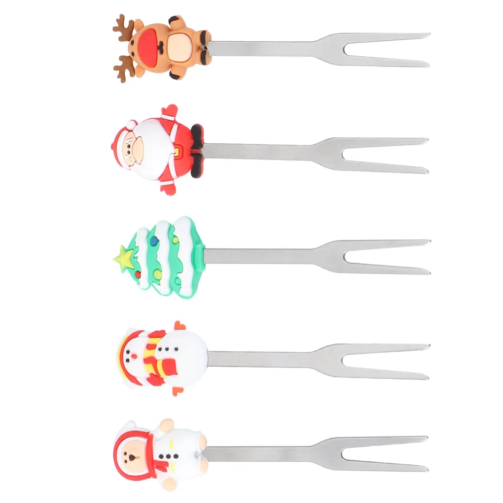

6 Pcs Stainless Steel Fruit Fork Christmas Style Fork Practical Food Pick