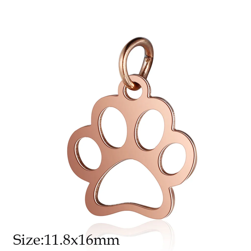 5pcs Rose Gold OM Charms - Stainless Steel Heart, Dog Paw, Sun, Star, and Hamsa Hand Pendants - Wholesale Jewelry Supplies image 2