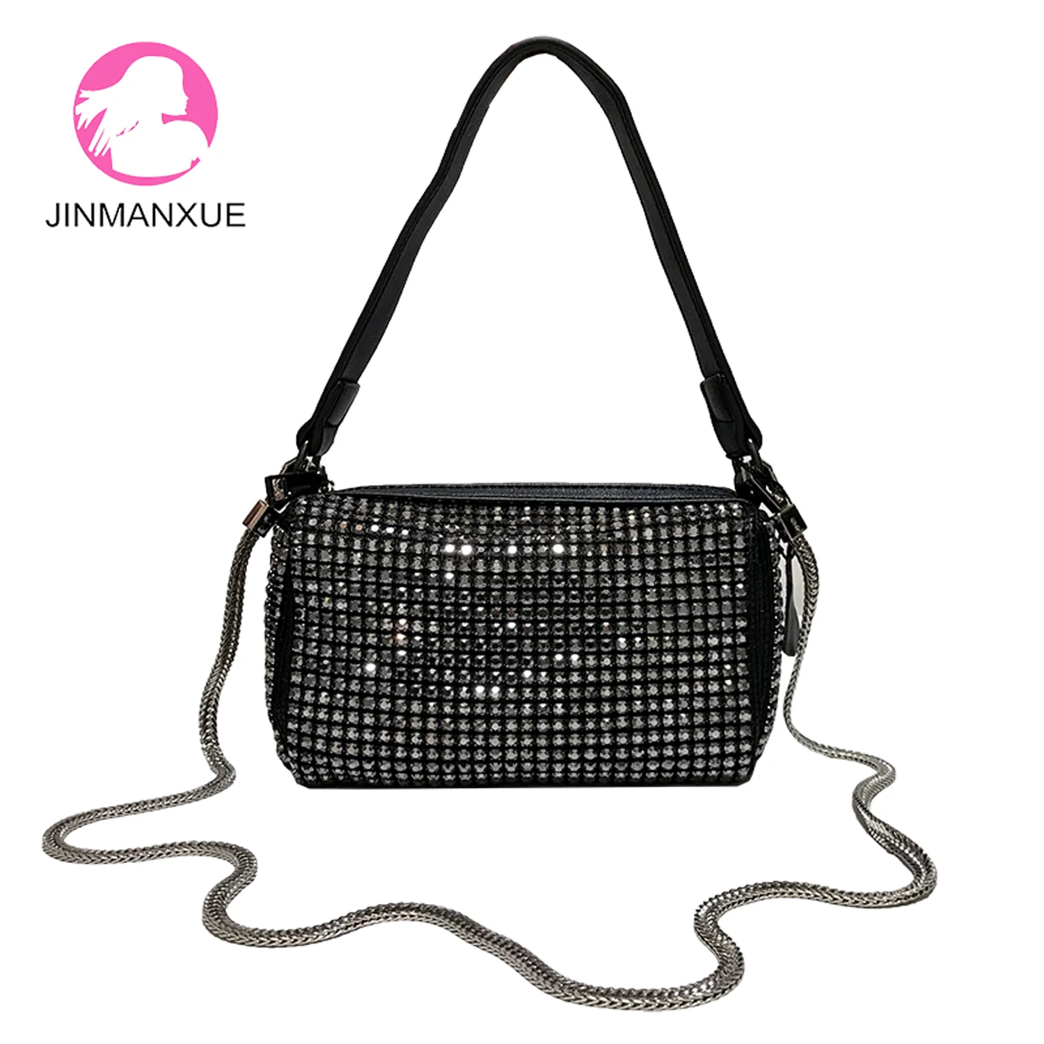 

High Quality Handbags Full Rhinestone Mini Bag Tide Popular Sparkling Chain Underarm Bag Fashion Shoulder Messenger Bag Purses