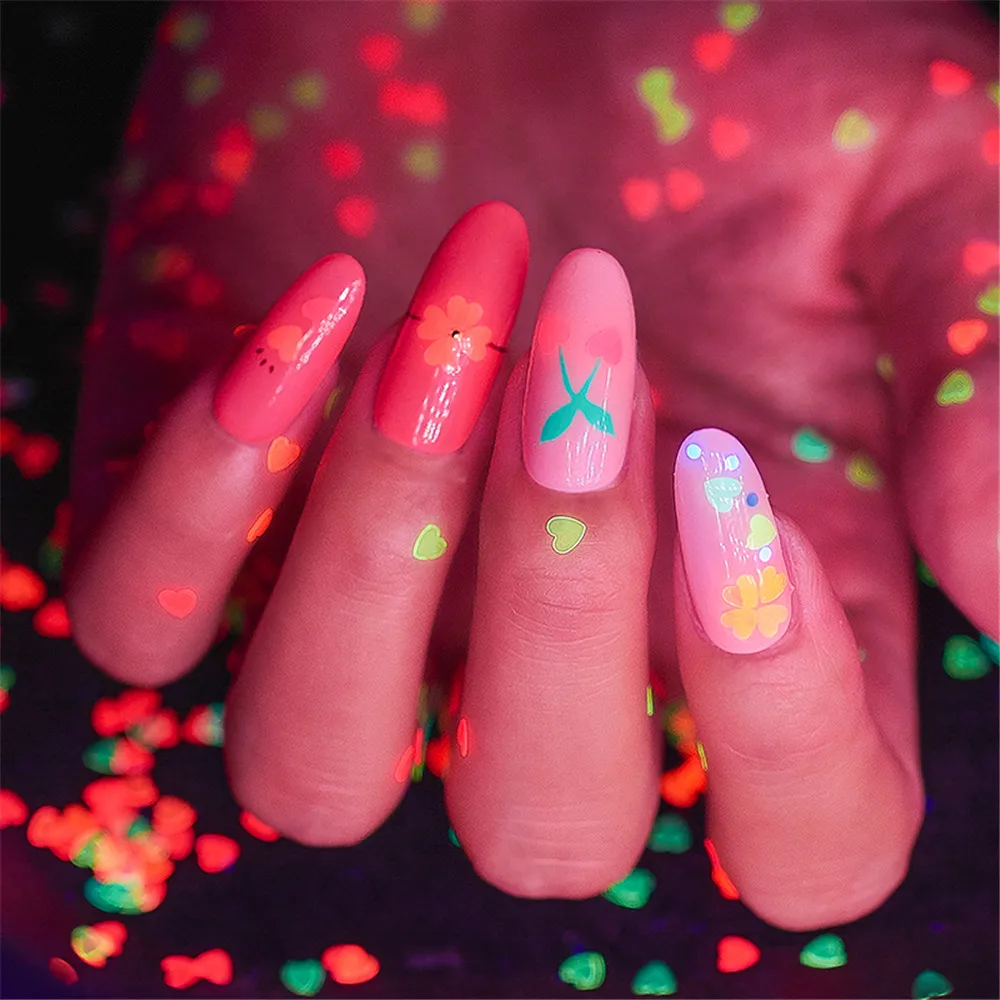 1 коробка светящиеся Блестки для ногтей пайетки флуоресцентные хлопья блеск