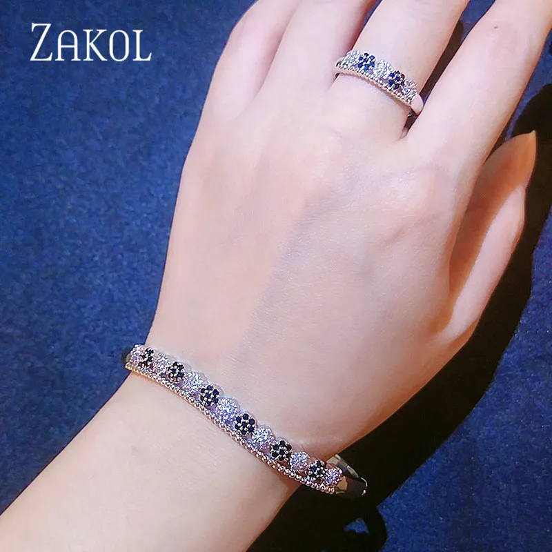 ZAKOL этнический стиль кубического циркония полые цветок невесты ювелирные