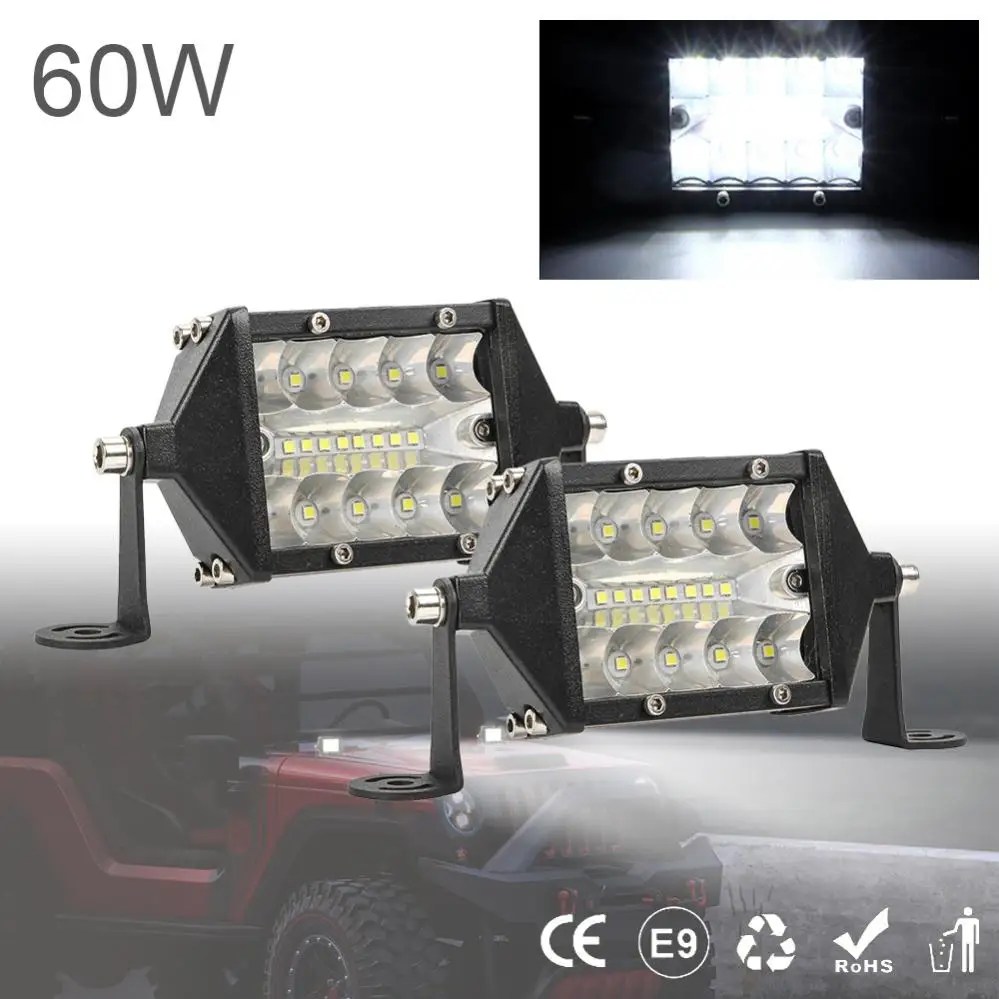

2pcs 5 Inch 60W 6000LM 3 Row LED Light Bar Waterproof Off Road Driving Led Work Light Bar Combo Beam