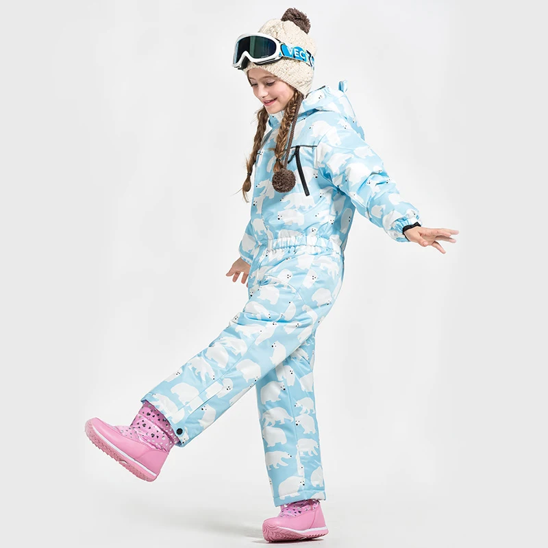 Детский цельный лыжный костюм детский с рисунком ветрозащитный
