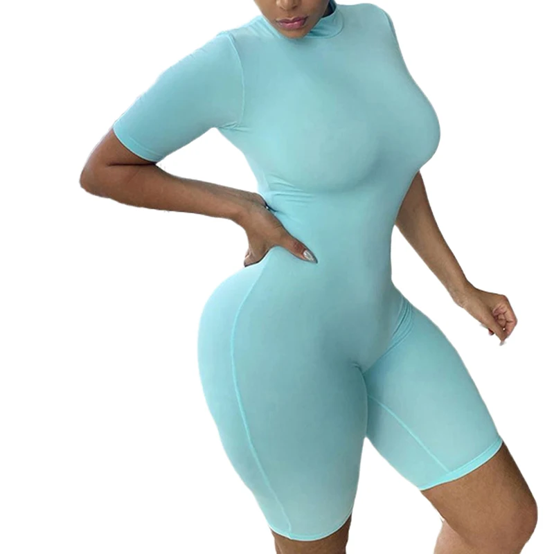 Женский пикантный комбинезон наряды пижама с коротким рукавом Однотонная синяя