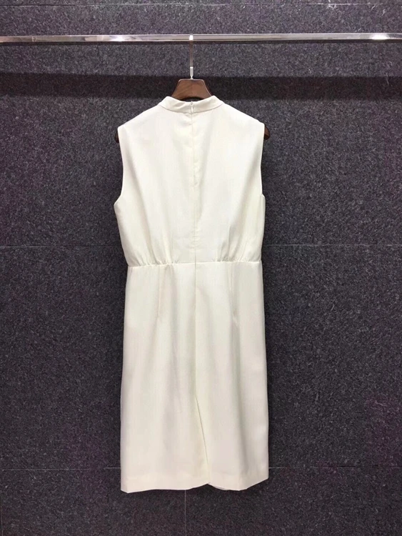 

2021 spring new women's fashion small round neck solid color decoration sleeveless vest long dress 304