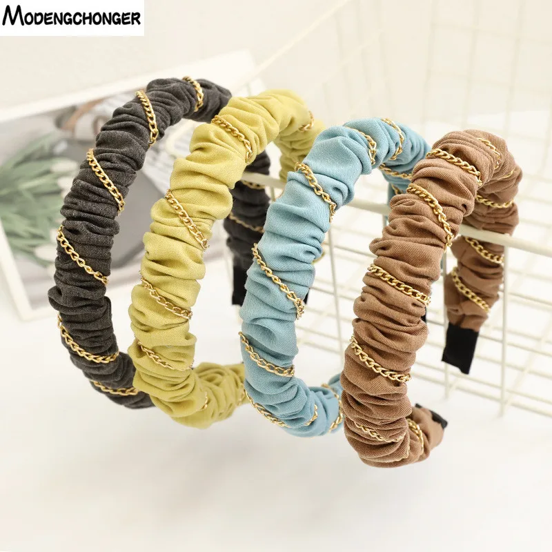 

For Woman Hairband Fashion Solid Color Folded Headdress Hairband Chain Winding Lady Outing Headband Hair Bundle Hair Accessories