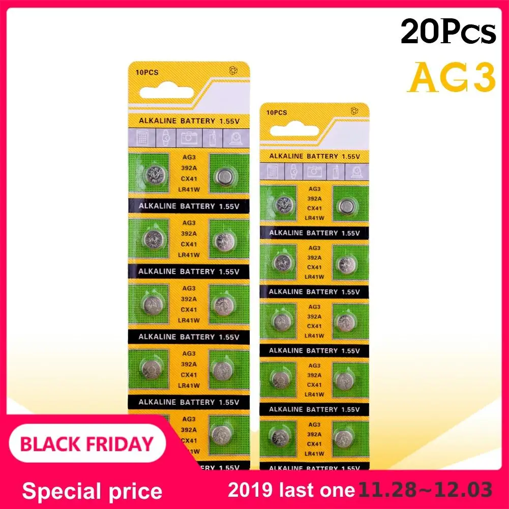YCDC 20 штук/лот AG3 392A L736 LR41 392 384 SR41SW CX41 192 Кнопка ячейки Батарея для часов, 20 штук 1,55 V AG3 щелочной Батарея