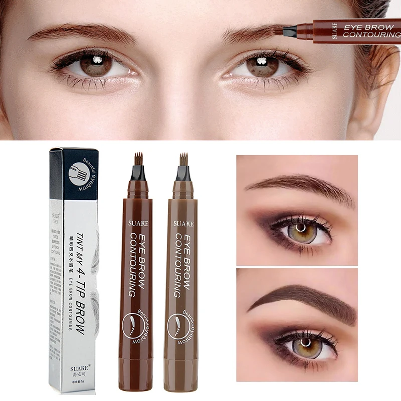 5Colors Long Lasting Brown Liquid Eyebrow Pen Waterproof 4 Fork Tip Tattoo Pencil Women Eye Cosmetic Beauty Makeup TSLM1 | Красота и