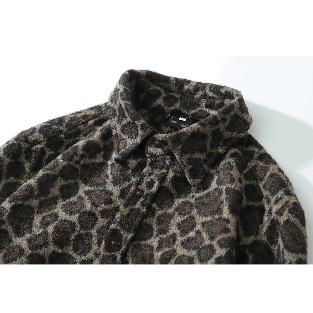 

Shirts Men Retro Leopard Print Pockets Button Full Sleeve Shirt Coat Autumn Fashion High Street Advanced Men Streetwear